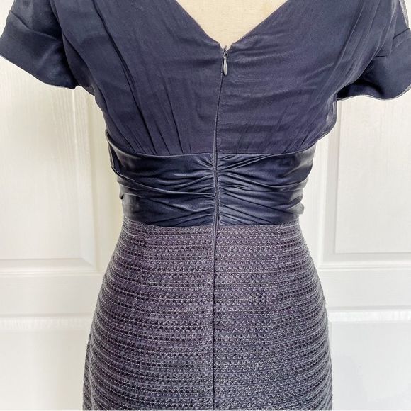 Antonio Melani‎ Size 0 Heart Neck Navy Cocktail Dress with Tweed Pencil Bottom - Picture 10 of 14